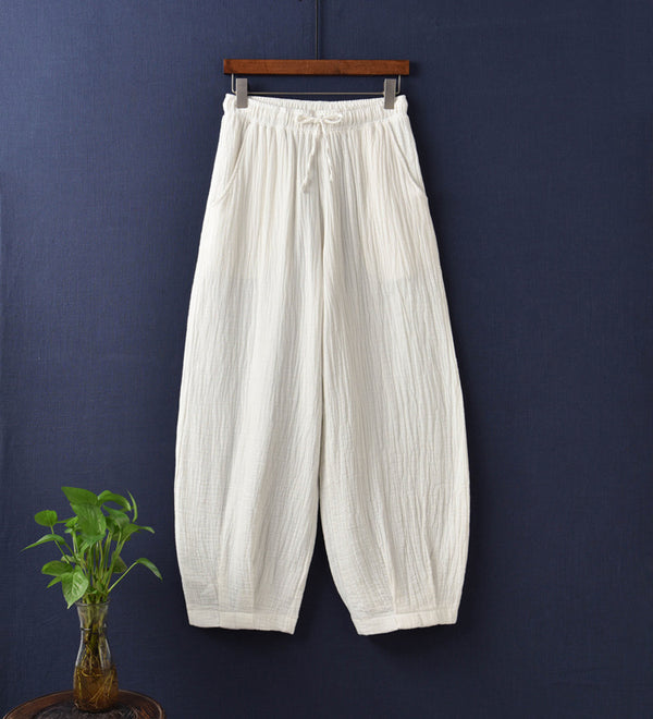 Women Linen and Cotton Retro Loose Style Women Ankle Length Trousers