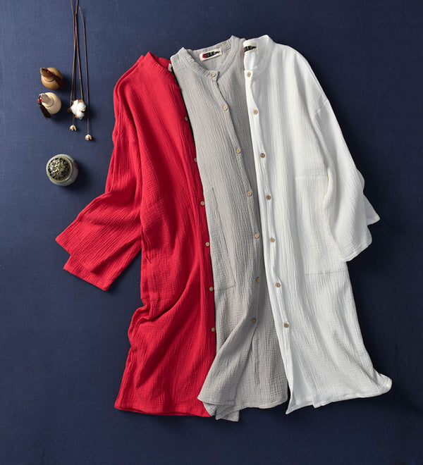 Women Simple Casual Dress Style Linen and Cotton Coat