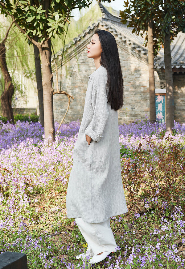 Women Simple Casual Dress Style Linen and Cotton Coat