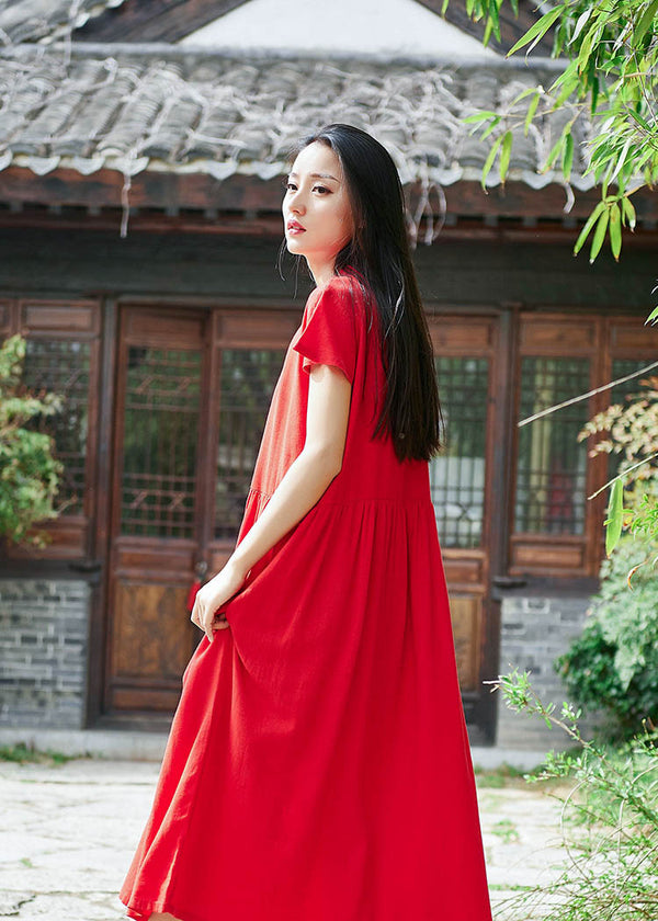 Simple Linen and Cotton Dress/ Ankle Length Dress/ Maternity dress/ Casual dress/ Tent Dress