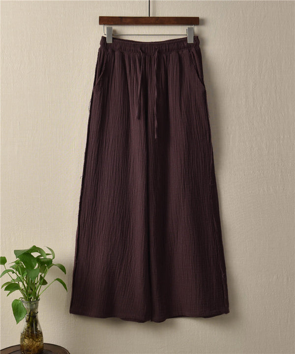 Women Retro Straight Style Linen and Cotton Ankle Length Wide Leg Opening Pants