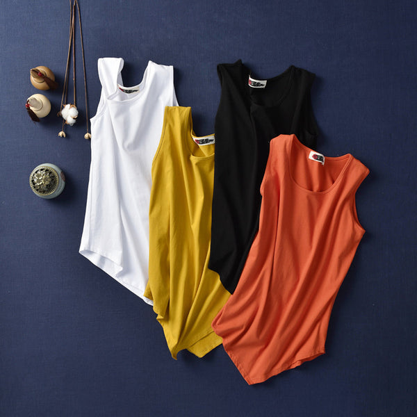 Modern Style Women Simple Pure Color Women Linen and Cotton Tank