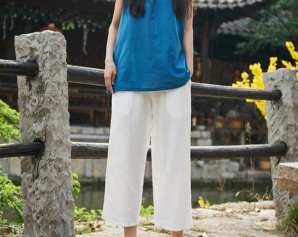 Women Linen and Cotton Straight Capri-pants – Women Straight Capri-pants