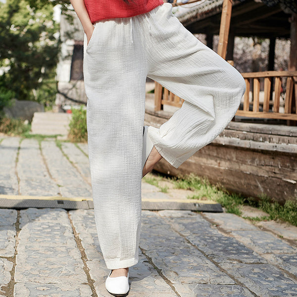 Women Linen and Cotton Retro Loose Style Women Ankle Length Trousers