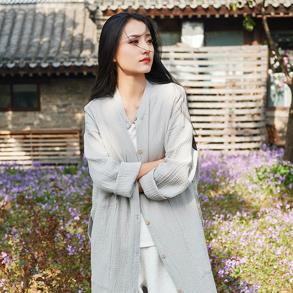 Women Simple Casual Dress Style Linen and Cotton Coat