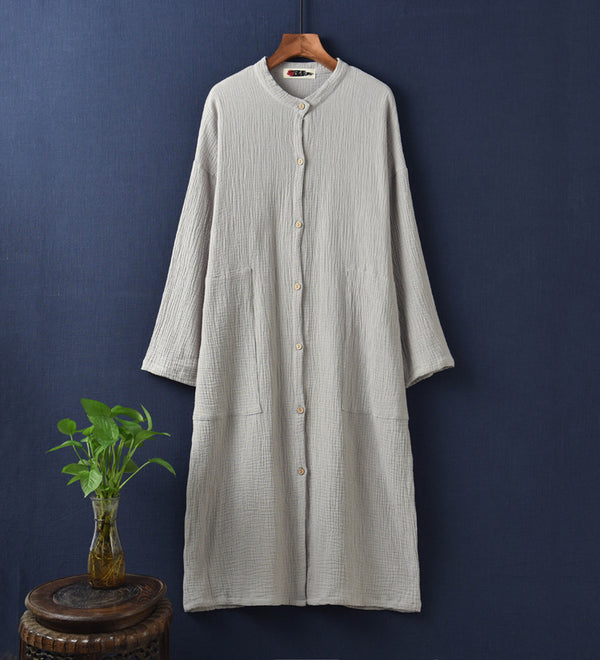 Women Simple Casual Dress Style Linen and Cotton Coat