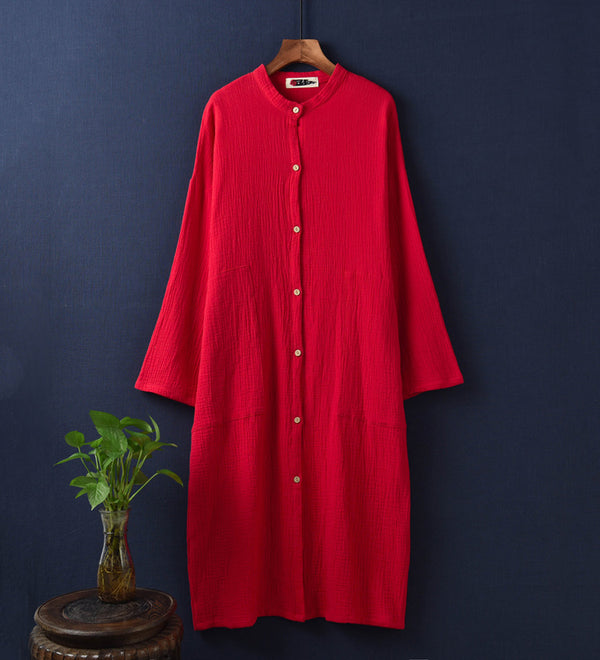 Women Simple Casual Dress Style Linen and Cotton Coat