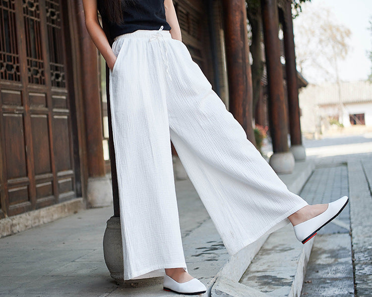 Women Linen and Cotton Wide Leg Opening Yoga Pants