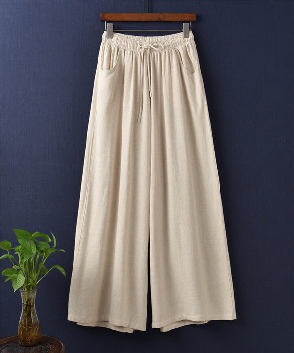 Women Sand Washed Linen and Cotton Wide Leg Pants