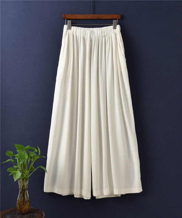 Women Linen and Cotton Sand Washed Yoga Style Wide Leg Opening Pants