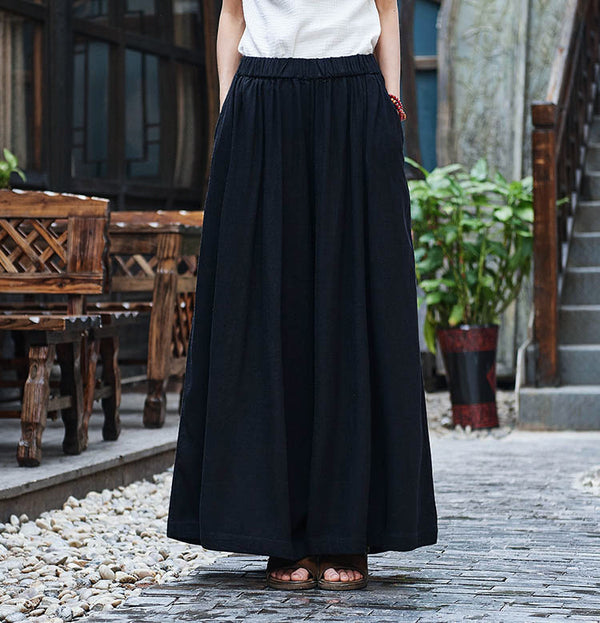 Women Linen and Cotton Sand Washed Yoga Style Wide Leg Opening Pants