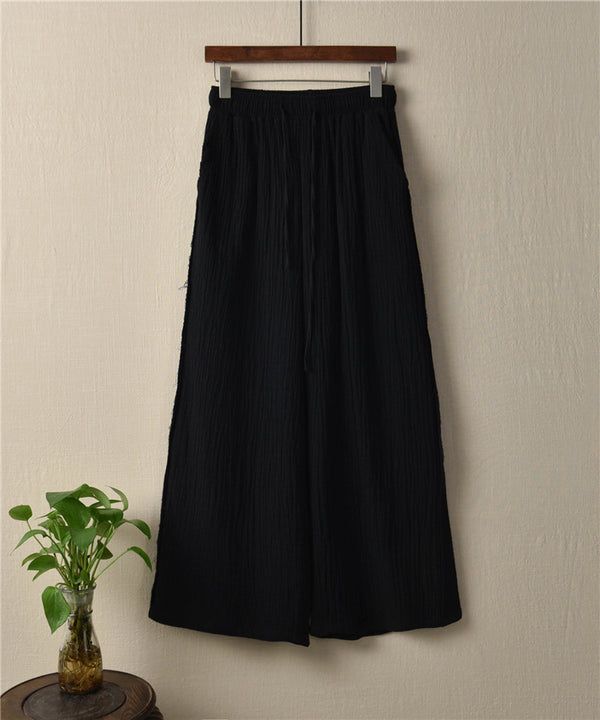 Women Retro Straight Style Linen and Cotton Ankle Length Wide Leg Opening Pants