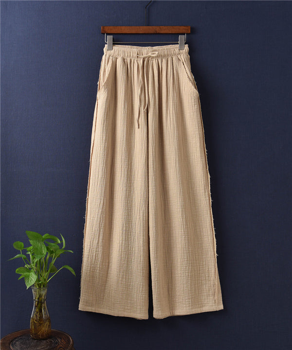 Women Retro Straight Style Linen and Cotton Ankle Length Wide Leg Opening Pants