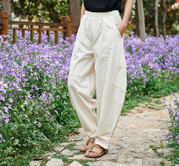 Women Water-washed Cotton and Linen Soft Lantern Leisure Pants