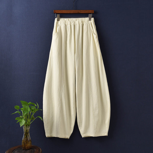 Women Retro Style Women Water-washed Linen and Cotton Lantern Pants