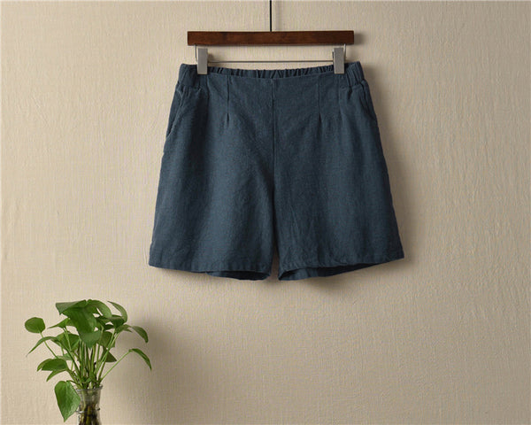 Women Simple Natural Ramie Linen Sand Washed Shorts