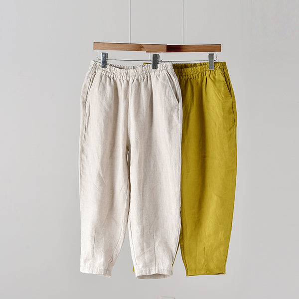 2022 Summer NEW! Women Simple Causal Lantern Style Linen and Cotton Pegged Pants