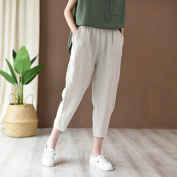 2022 Summer NEW! Women Simple Causal Lantern Style Linen and Cotton Pegged Pants