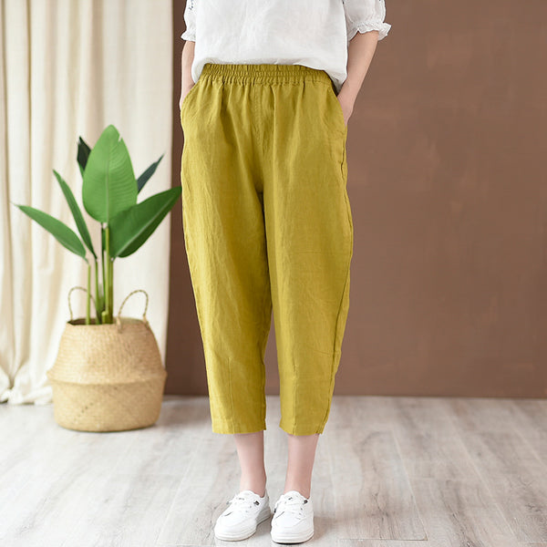 2022 Summer NEW! Women Simple Causal Lantern Style Linen and Cotton Pegged Pants