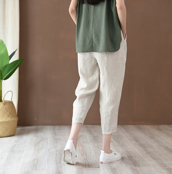 2022 Summer NEW! Women Simple Causal Lantern Style Linen and Cotton Pegged Pants