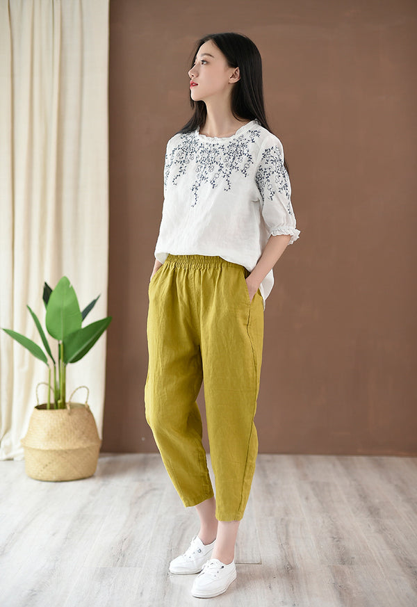 2022 Summer NEW! Women Simple Causal Lantern Style Linen and Cotton Pegged Pants