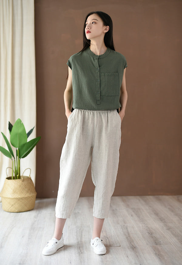 2022 Summer NEW! Women Simple Causal Lantern Style Linen and Cotton Pegged Pants