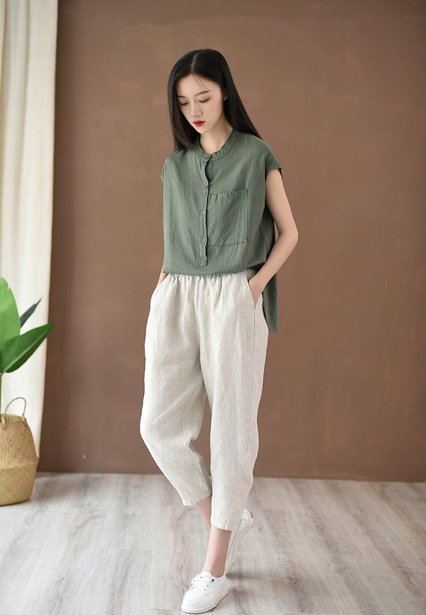 2022 Summer NEW! Women Simple Causal Lantern Style Linen and Cotton Pegged Pants