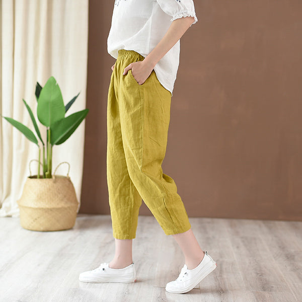 2022 Summer NEW! Women Simple Causal Lantern Style Linen and Cotton Pegged Pants