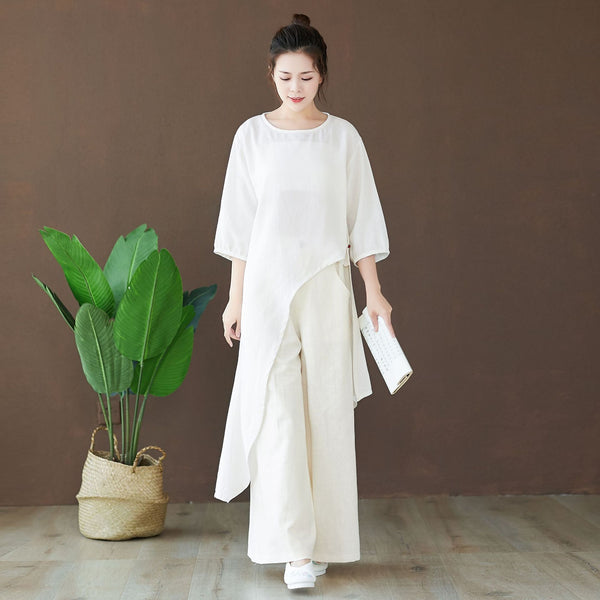 Women Modern Style Special Shaped Middle Sleeved Linen and Cotton Dress