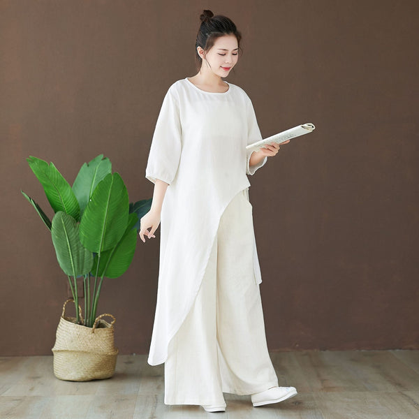 Women Modern Style Special Shaped Middle Sleeved Linen and Cotton Dress