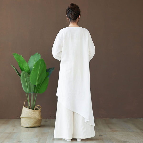 Women Modern Style Special Shaped Middle Sleeved Linen and Cotton Dress