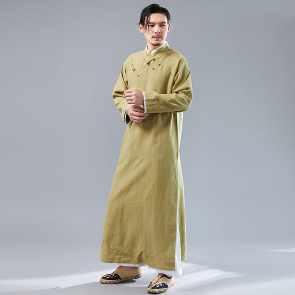 Men Modern Retro Asian Style Linen and Cotton Long Sleeved Cheongsam Long Shirts
