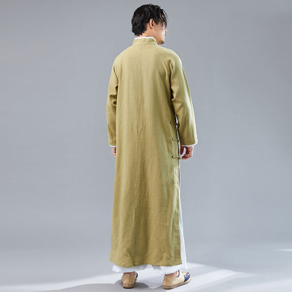Men Modern Retro Asian Style Linen and Cotton Long Sleeved Cheongsam Long Shirts