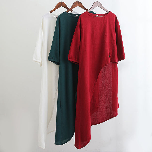 Women Modern Style Special Shaped Middle Sleeved Linen and Cotton Dress