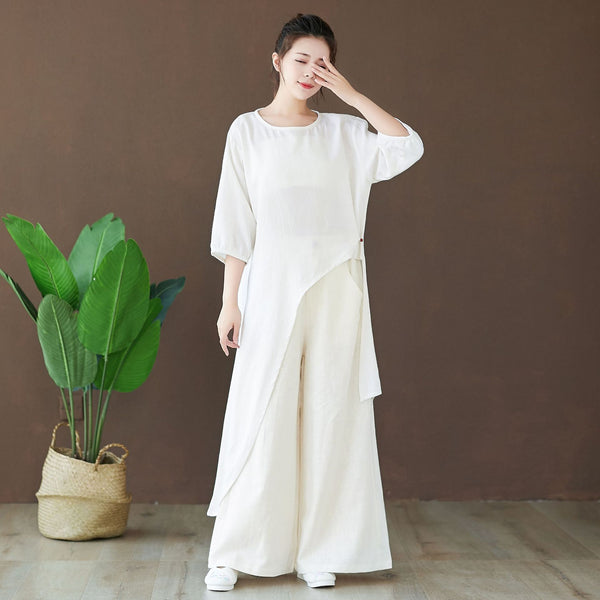 Women Modern Style Special Shaped Middle Sleeved Linen and Cotton Dress