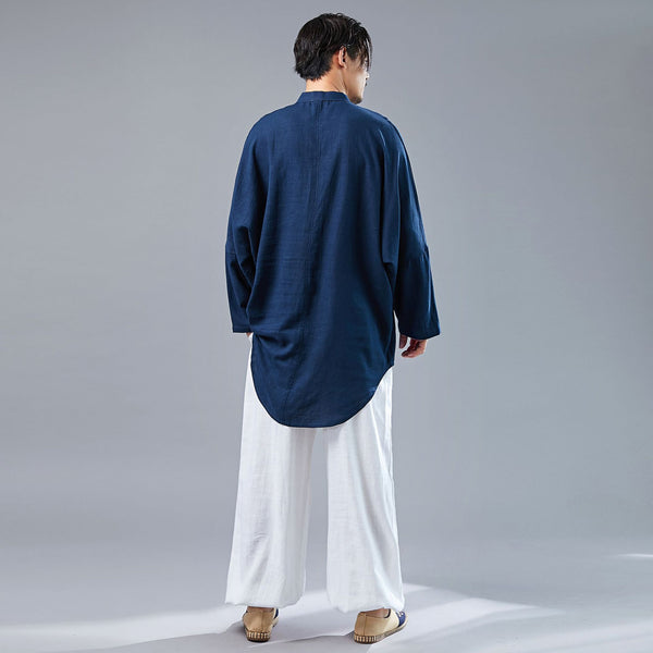 Men Tai Chi Loose Style Water-washed Linen Long Sleeved Cardigan Long Shirts