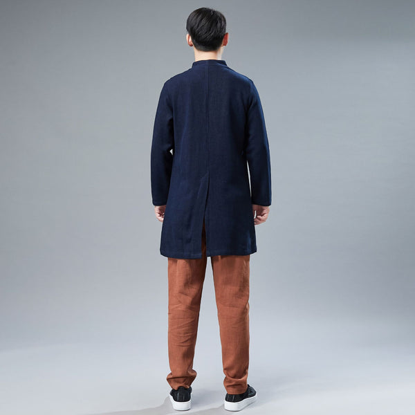 Men Linen and Cotton Middle Length Coat