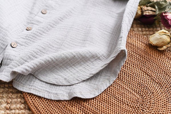 Women Classic Style Linen and Cotton Long Sleeve Wrinkled Shirt