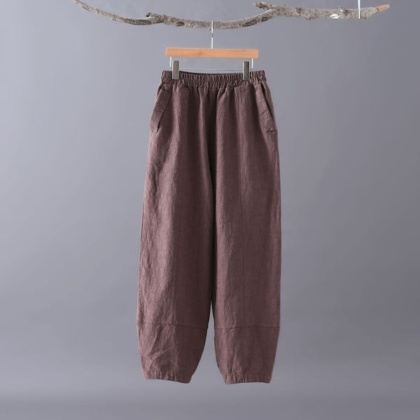 Women Retro Pure Color Linen and Cotton Lantern Pants