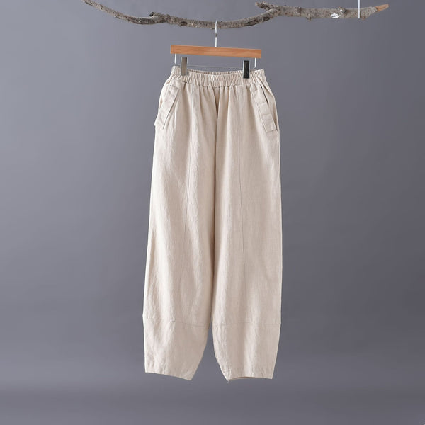 Women Retro Pure Color Linen and Cotton Lantern Pants