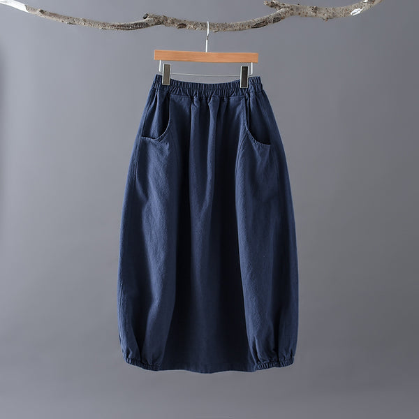 Women Linen and Cotton Bud Midi Skirt