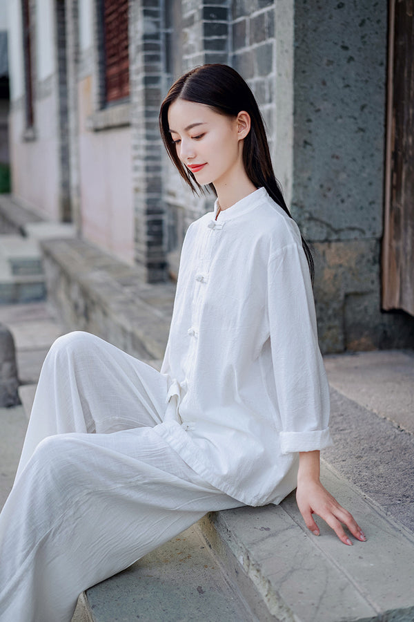 Women TaiChi Style Linen and Cotton Long Sleeve Zen Tops
