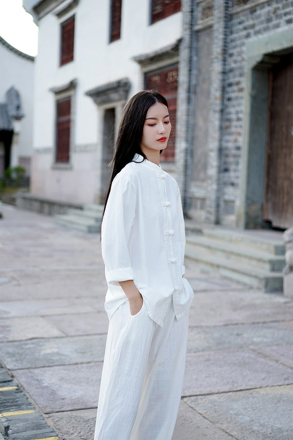 Women TaiChi Style Linen and Cotton Long Sleeve Zen Tops