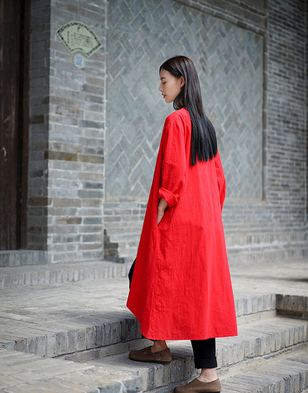 Women Retro Style Linen and Cotton Irregular Length Coat