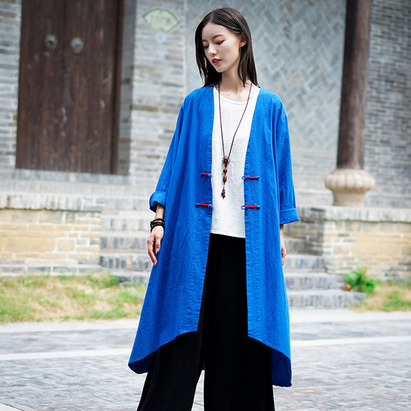 Women Retro Style Linen and Cotton Irregular Length Coat