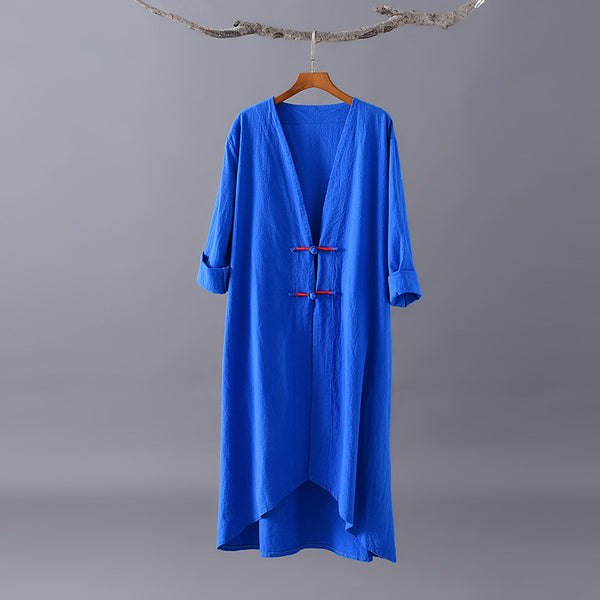 Women Retro Style Linen and Cotton Irregular Length Coat