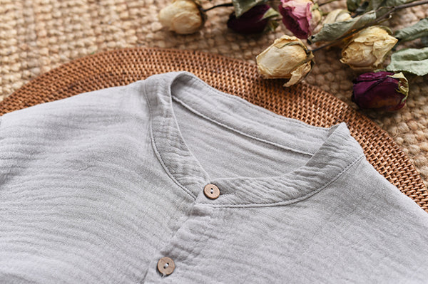 Women Classic Style Linen and Cotton Long Sleeve Wrinkled Shirt