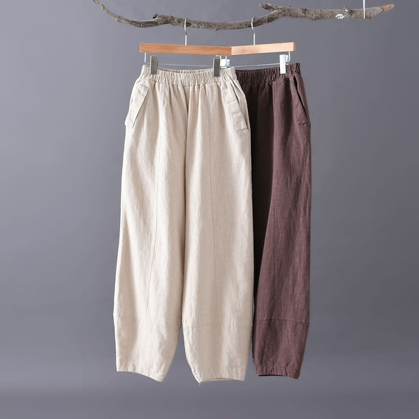 Women Retro Pure Color Linen and Cotton Lantern Pants