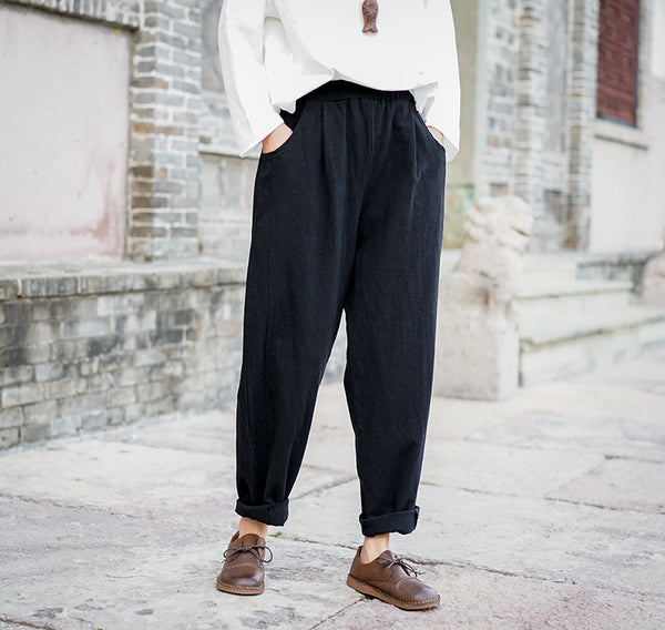 Women Casual Style Linen and Cotton Harem Lantern Pants