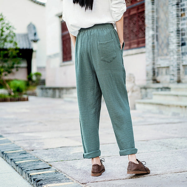 Women Simple Casual Style Light Linen and Cotton Pants